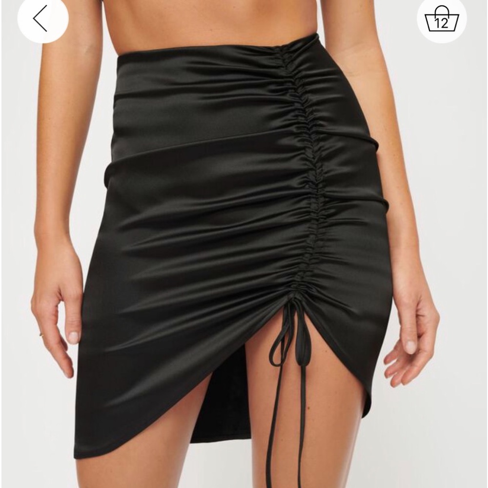 Drawstring Front Satun Mini Skirt - BLACK